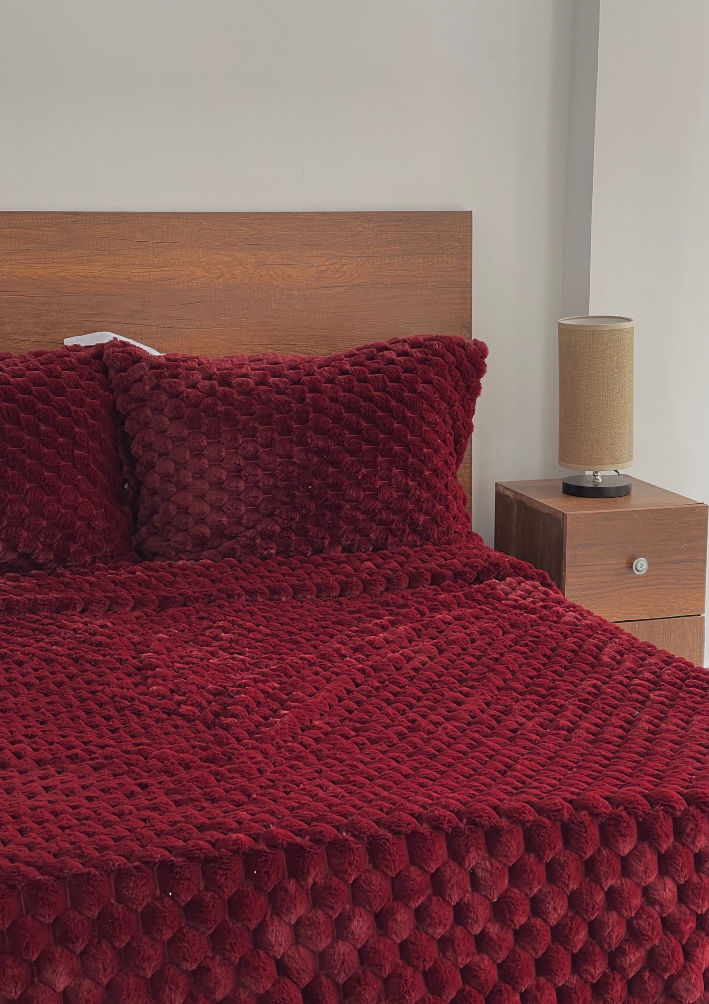 Wine Red Faux Fur Bedding Set