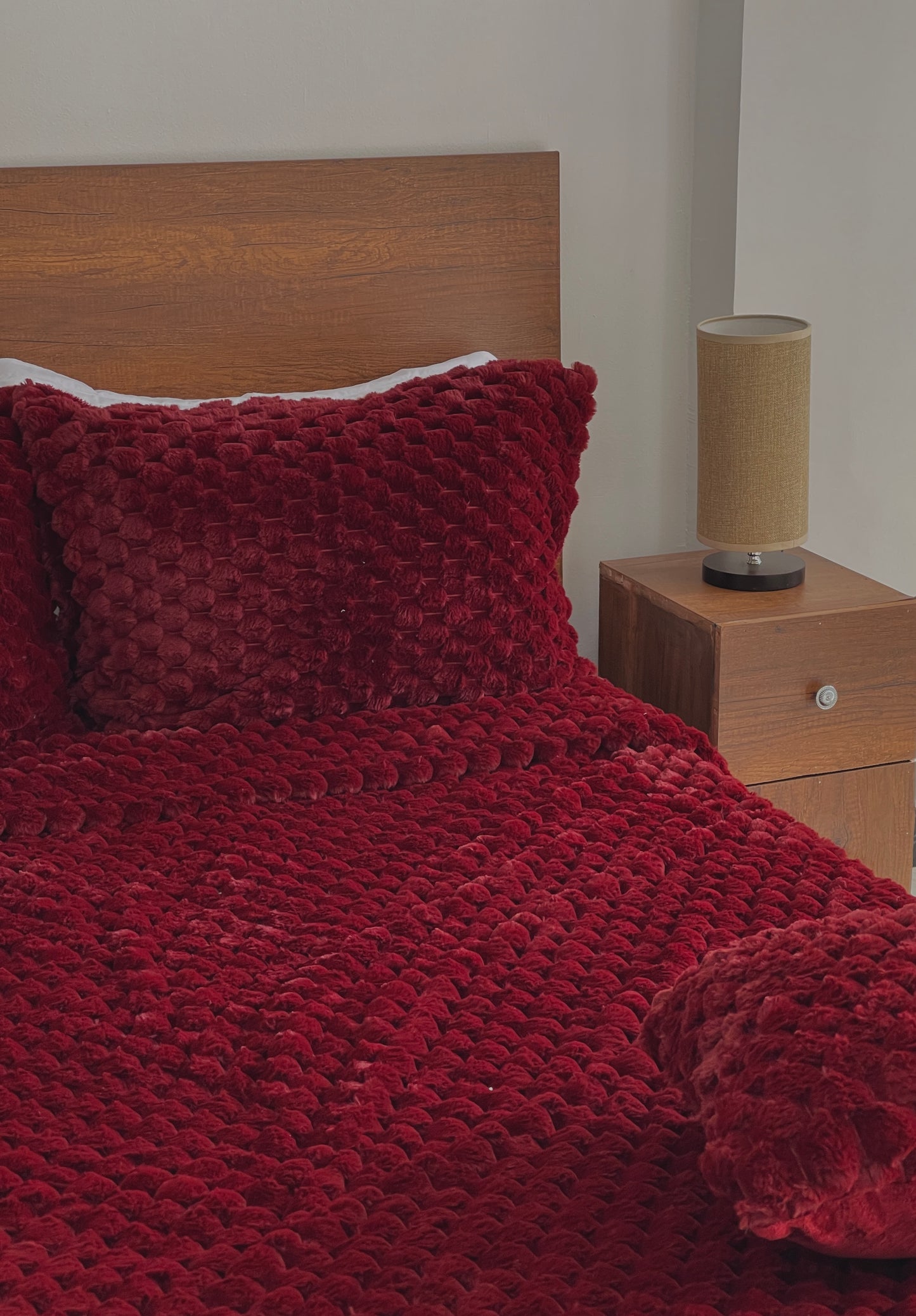Wine Red Faux Fur Bedding Set
