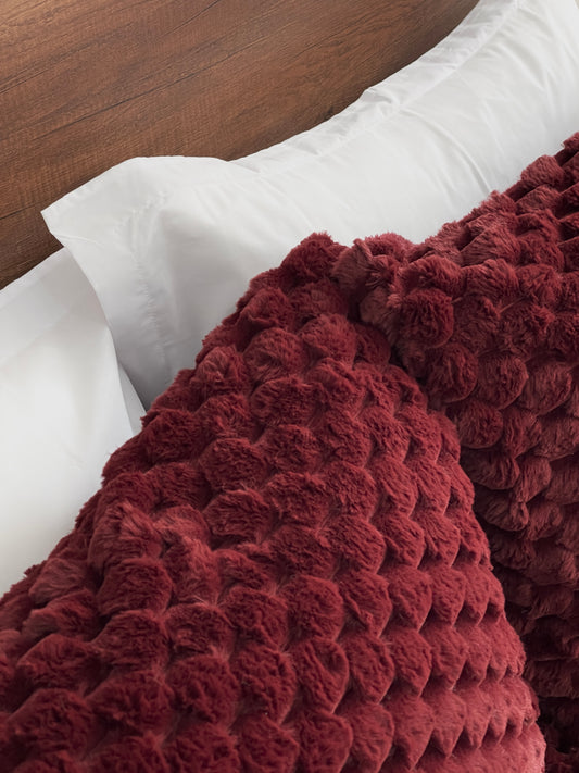 Wine Red Faux Fur Bedding Set