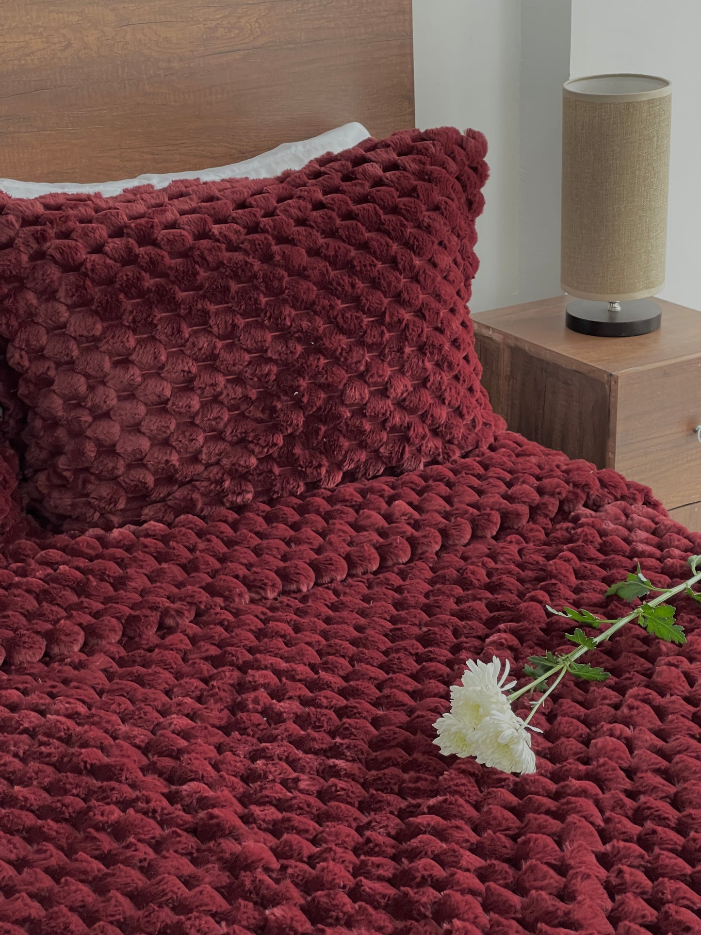 Wine Red Faux Fur Bedding Set